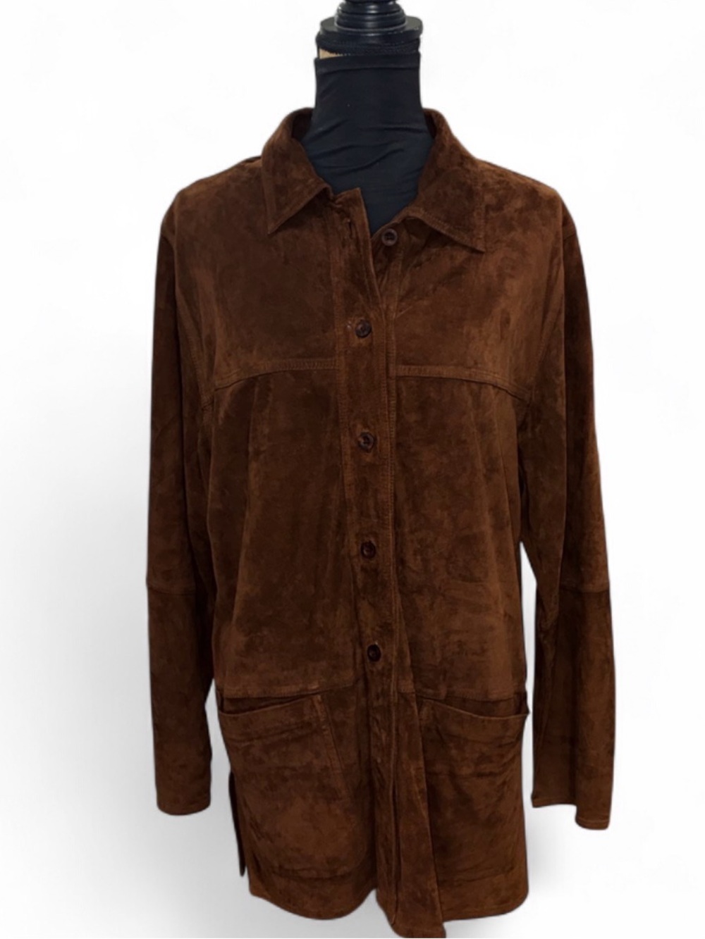 Reversible Brown Leather Button-Front Jacket w/ leopard print